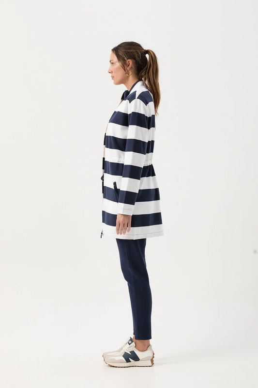 Stripe Rugby 2-Way Zip Through Jacket Navy
