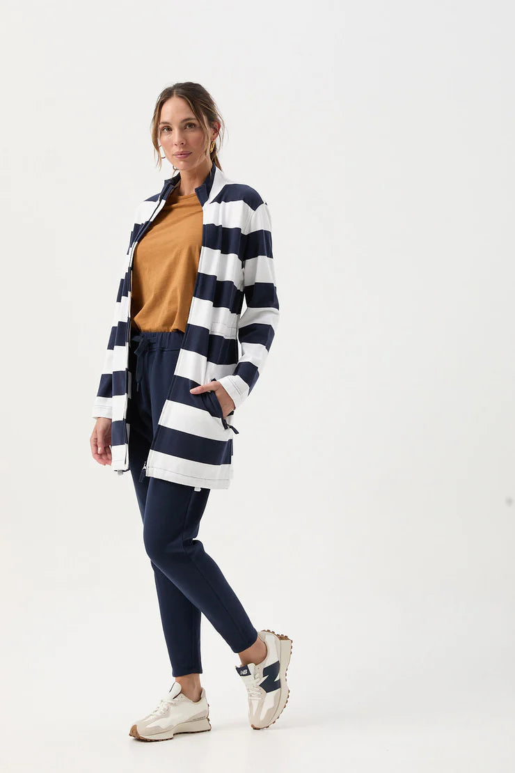 Stripe Rugby 2-Way Zip Through Jacket Navy