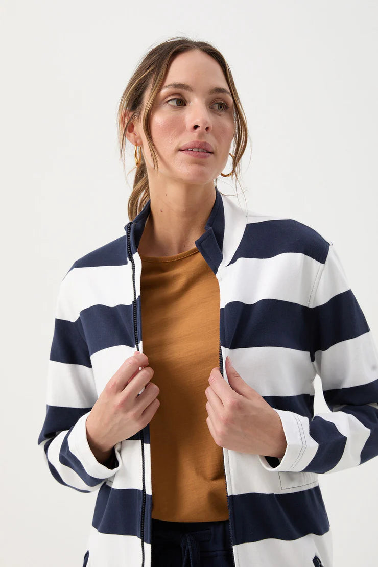 Stripe Rugby 2-Way Zip Through Jacket Navy