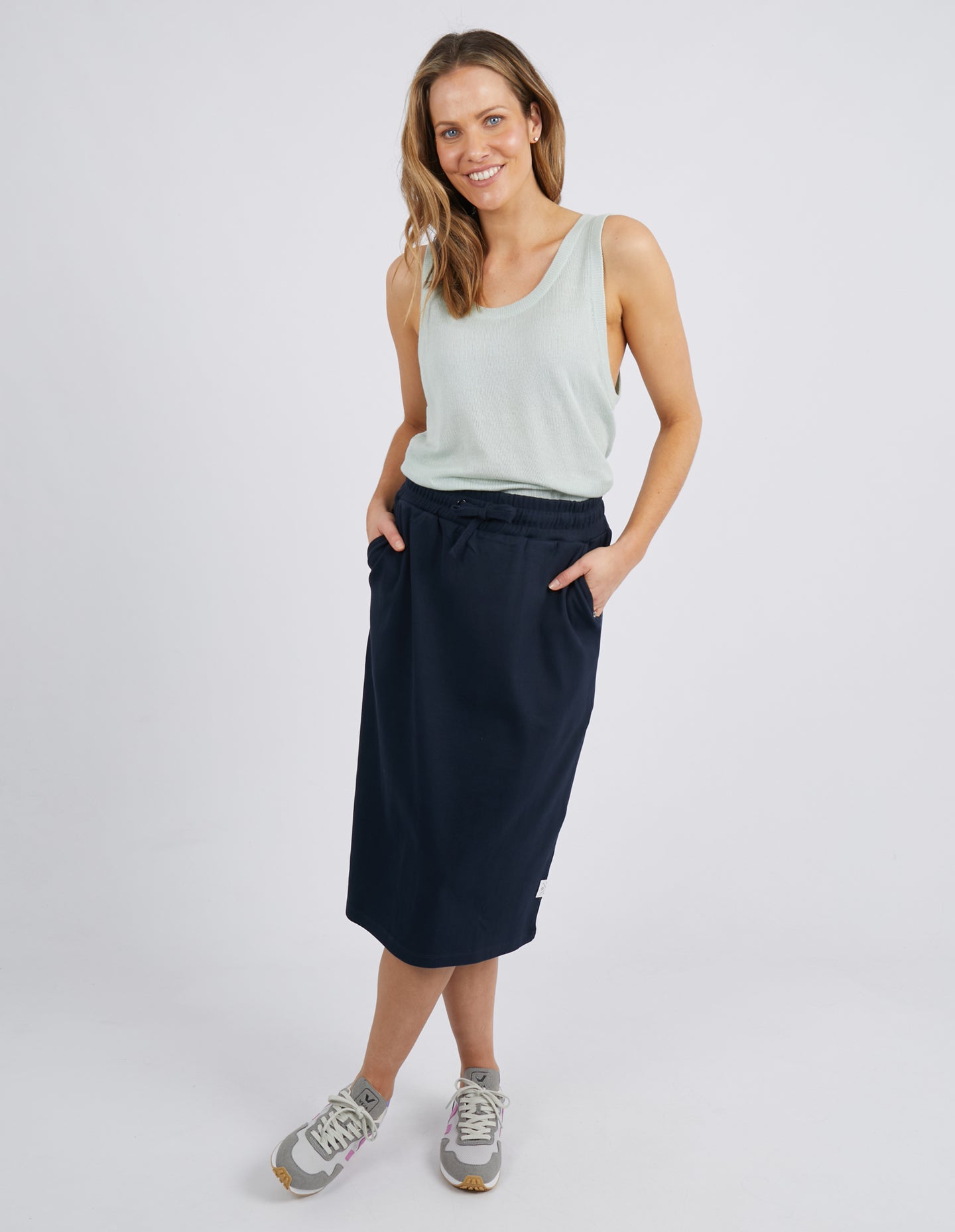 Rib Midi Skirt Navy