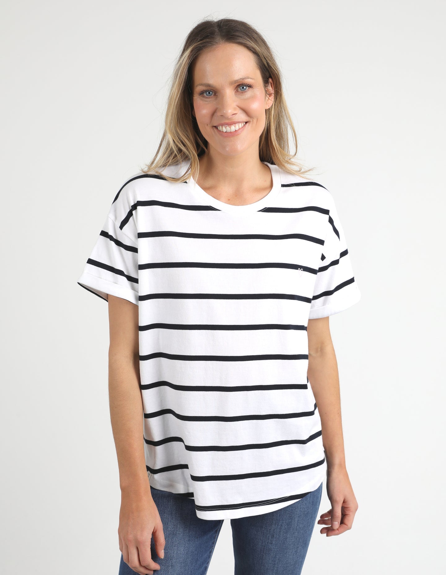 Halli Short Sleeve Tee White & Navy Stripe