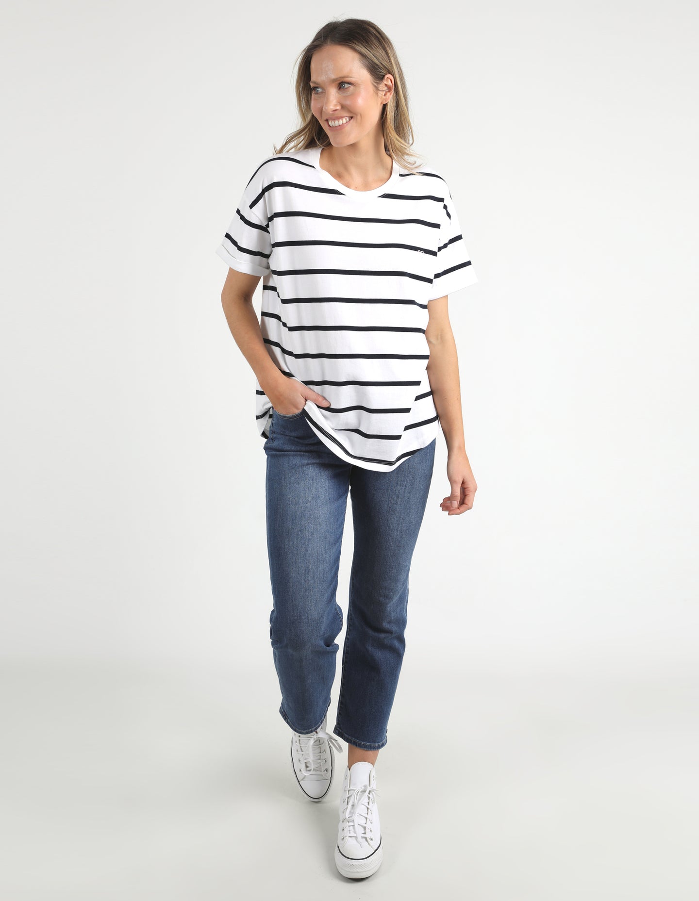 Halli Short Sleeve Tee White & Navy Stripe