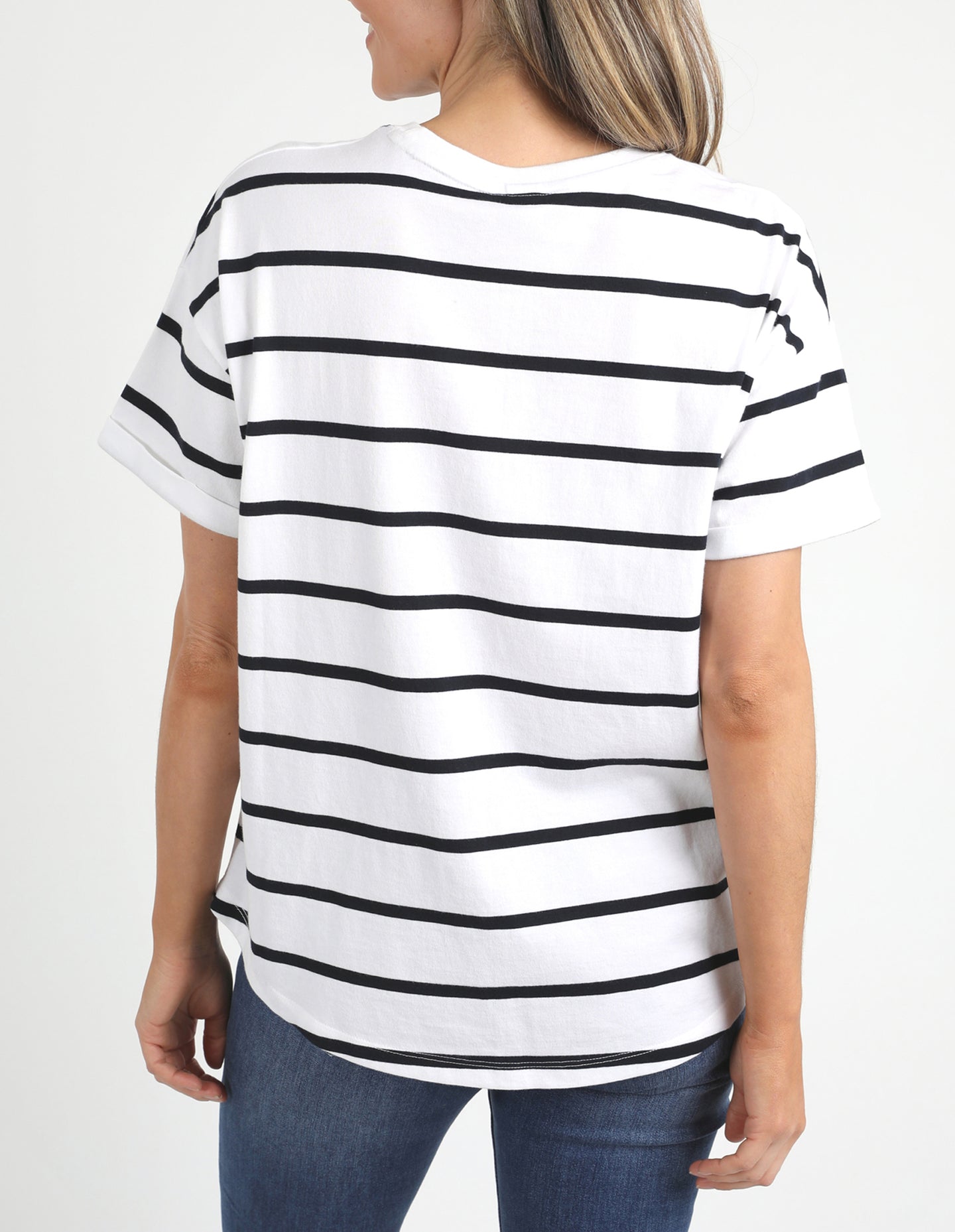 Halli Short Sleeve Tee White & Navy Stripe