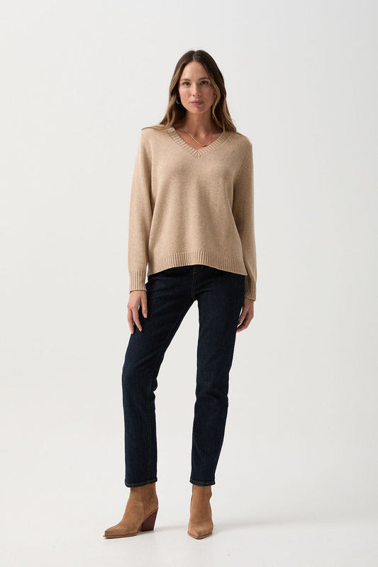 V Neck Merino Cotton Jumper Breccia