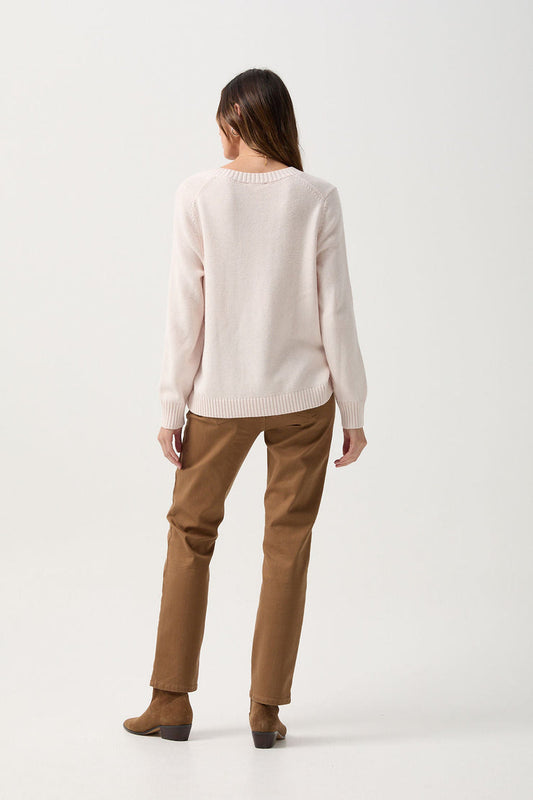 V Neck Merino Cotton Jumper Sweetmilk