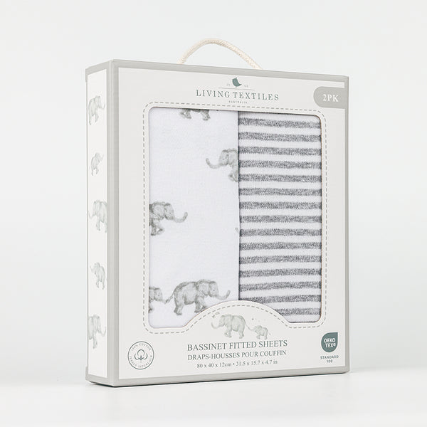 Jersey Bassinet Fitted Sheet - Watercolour Elephant