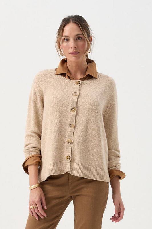 Cotton Blend Button Through Cardigan Bisque