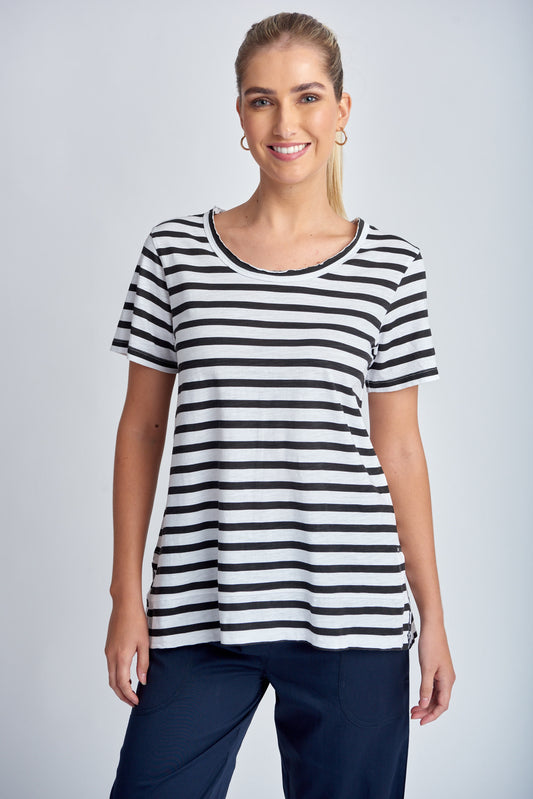 Stripe Crew Neck Tee - White/Black