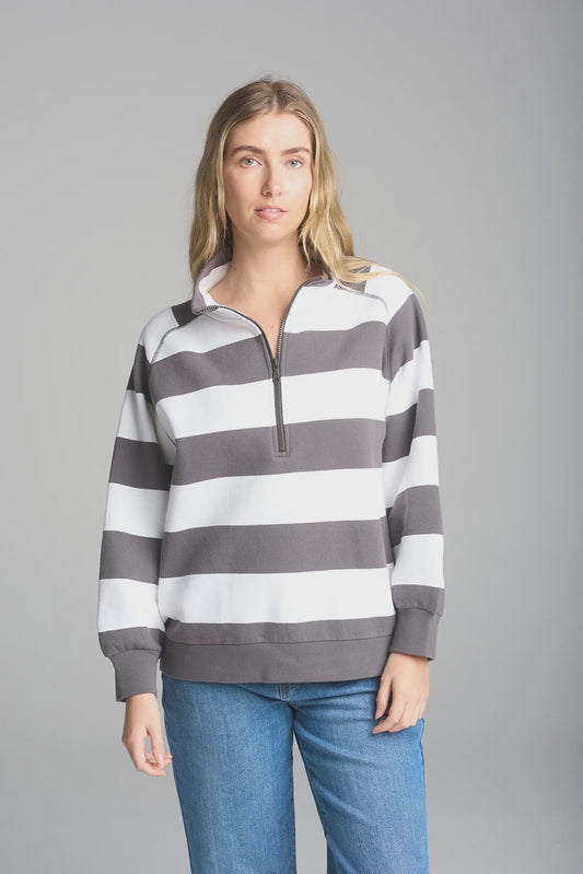 Stripe Relaxed 1/2 Zip Sweater White/Pavement