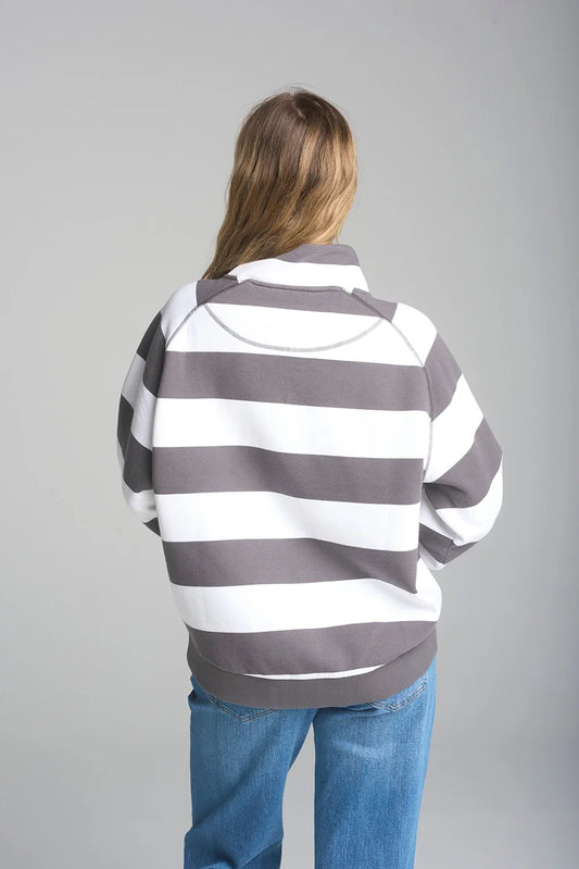 Stripe Relaxed 1/2 Zip Sweater White/Pavement