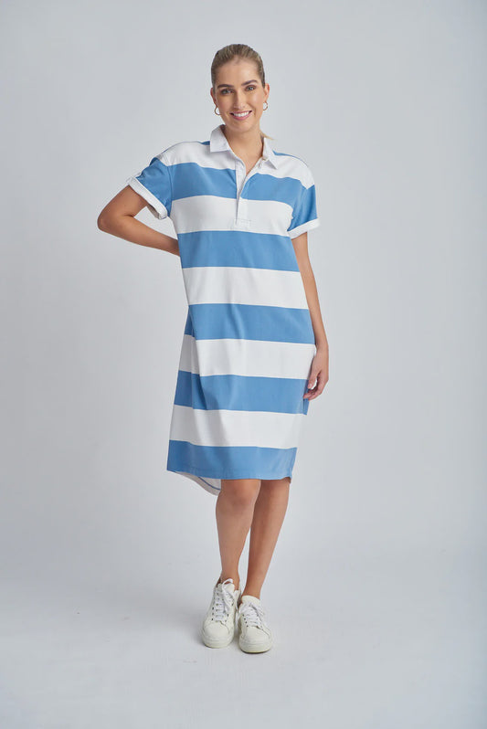 Stripe Rugby Dress - White/Deep Blue