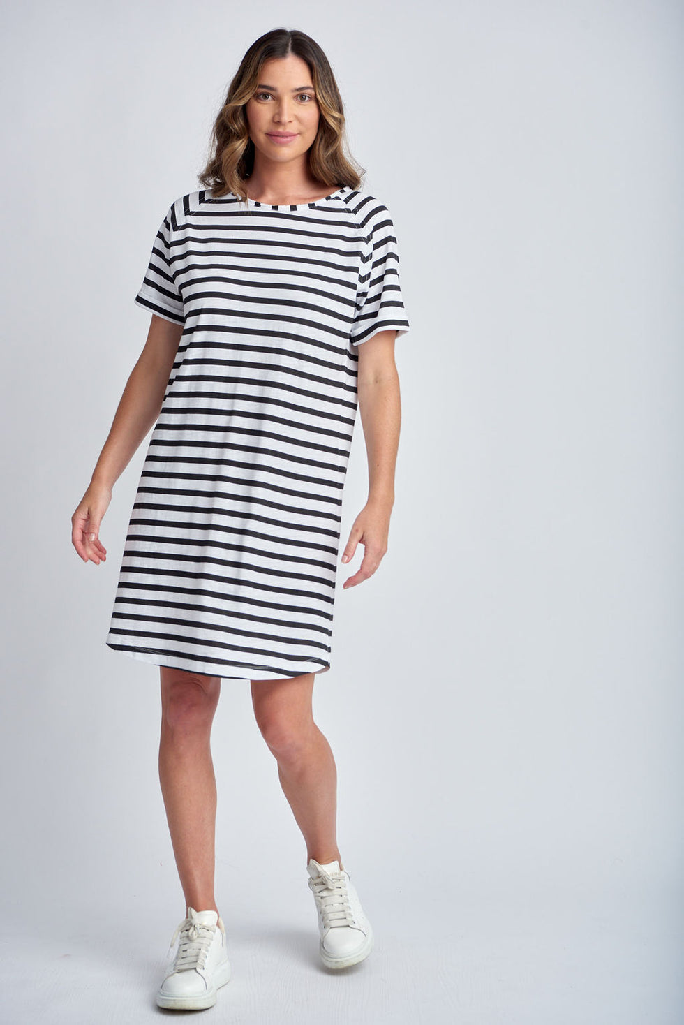 Stripe Raglan Sleeve Dress - White/Black