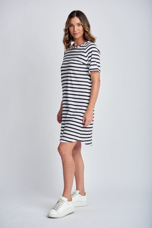 Stripe Raglan Sleeve Dress - White/Black