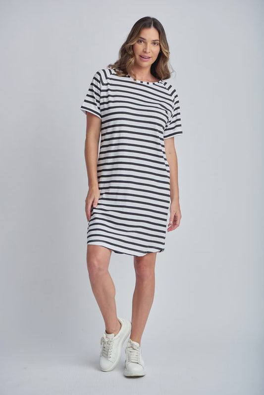 Stripe Raglan Sleeve Dress - White/Black