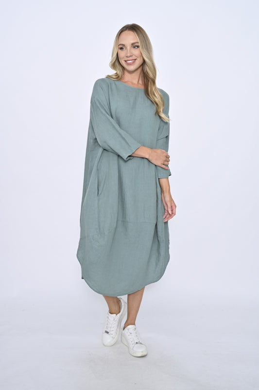 Long Sleeve Linen Maxi Dress - Sage