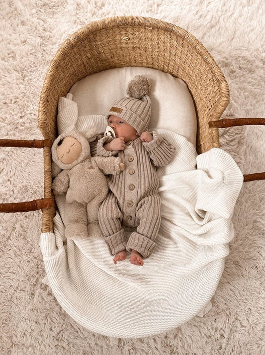 Knitted Cotton Ribbed Romper - Oak