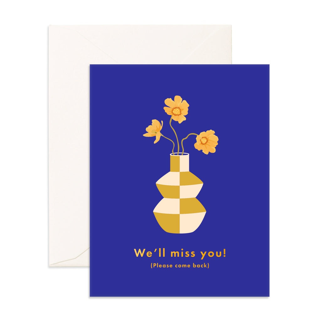 We'll Miss You Cobalt Vase Greeting Card