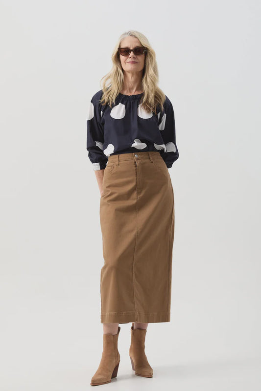 Straight Skirt With Back Split Tobacco