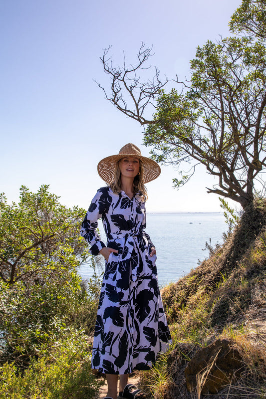 Block Leaf Print A Line Dress