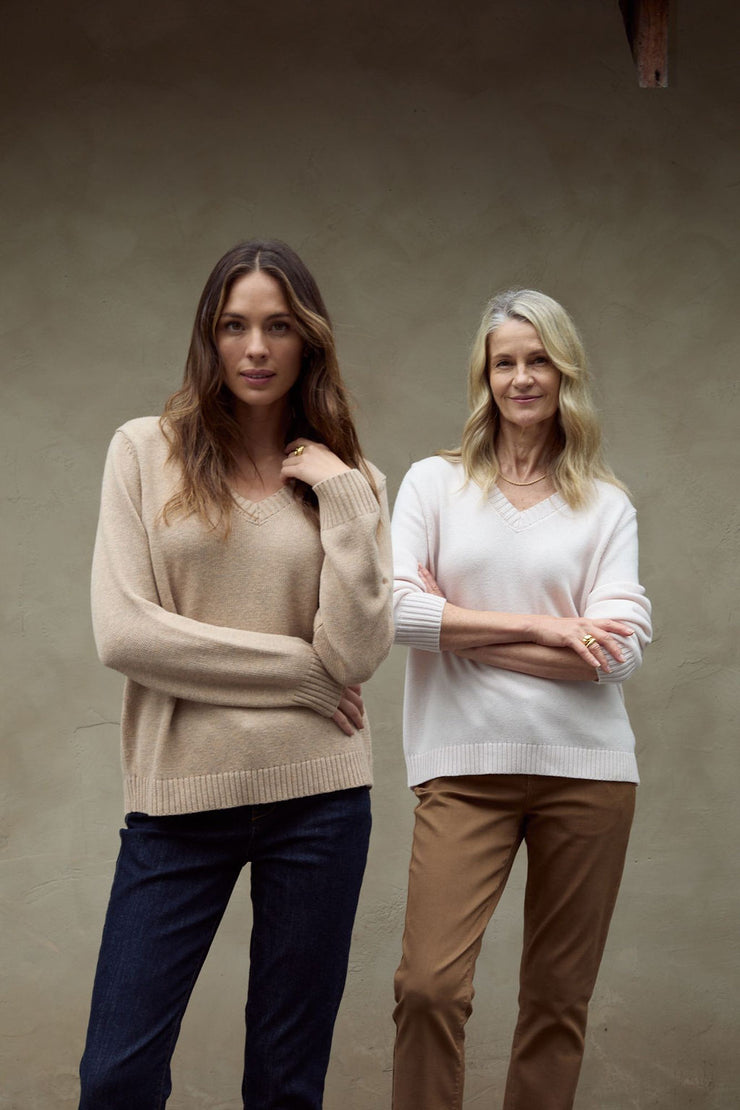 V Neck Merino Cotton Jumper Breccia