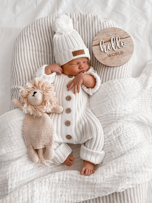 Knitted Cotton Ribbed Romper - Milk
