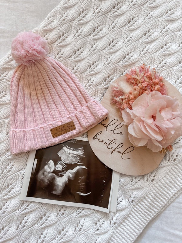 Knitted Cotton Ribbed Beanie - Pink