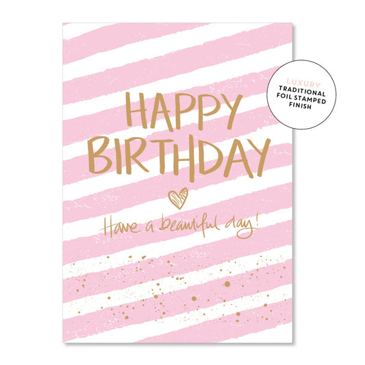 Stripey Pink Birthday Greeting Card
