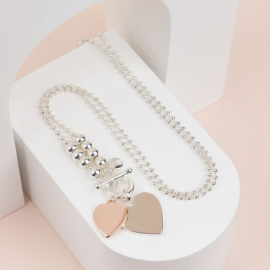 Silver & Rose Gold 2 Heart Necklace