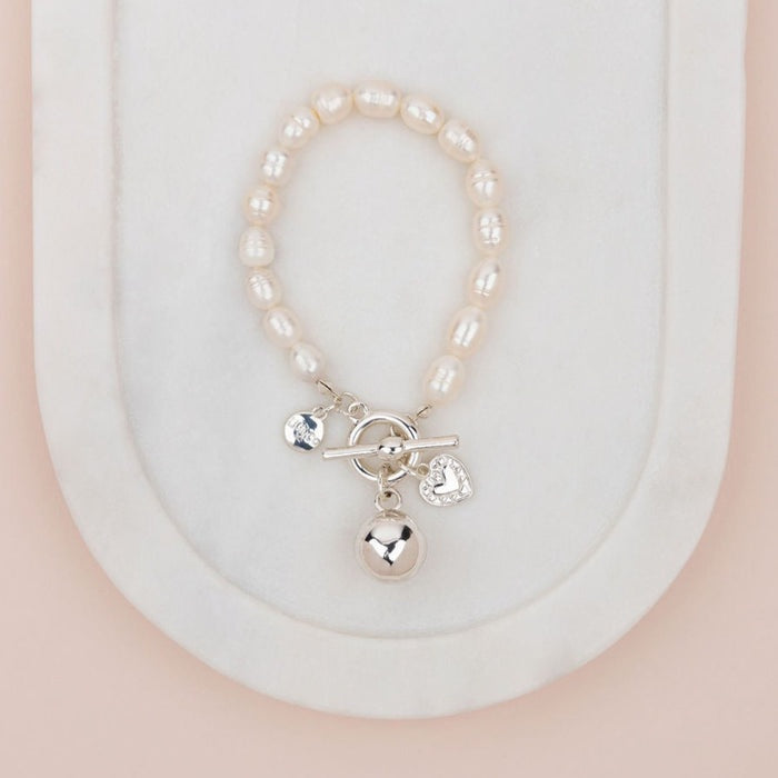 Silver Ball Freshwater Pearl Bracelet