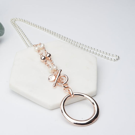 Silver & Rose Gold Ring & Pearl Necklace
