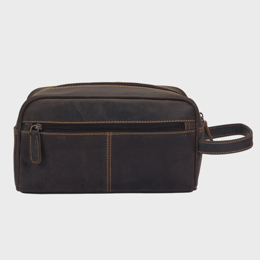 Leather Toiletry Bag Geelong - Brown
