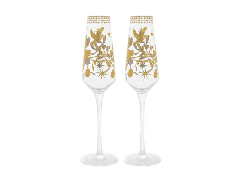 White Christmas Prosecco Glass 240ML Set of 2 Gold Gift Boxed