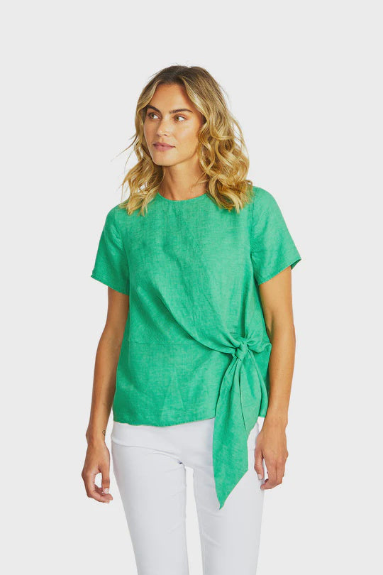 Jasmine Linen Knot Top - Parrot