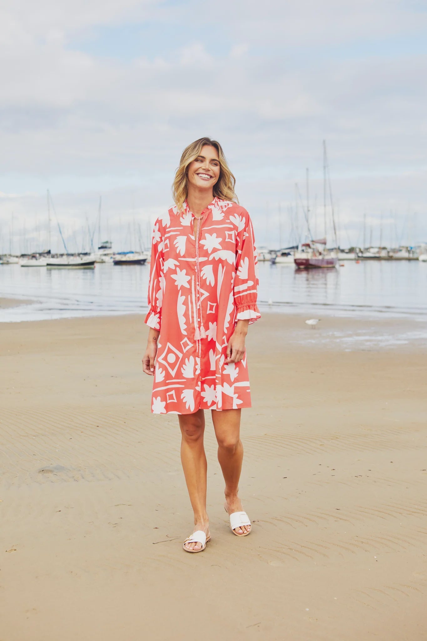 Moma Button Dress - Coral