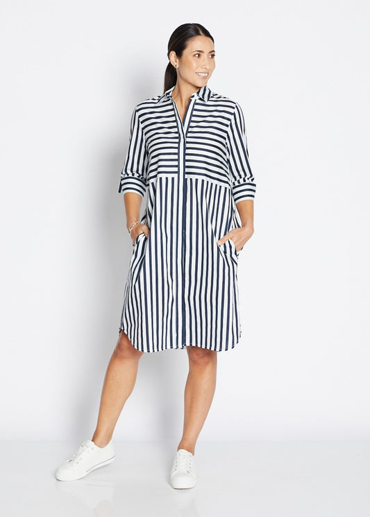 Sierra Shirt Dress - Navy Stripe