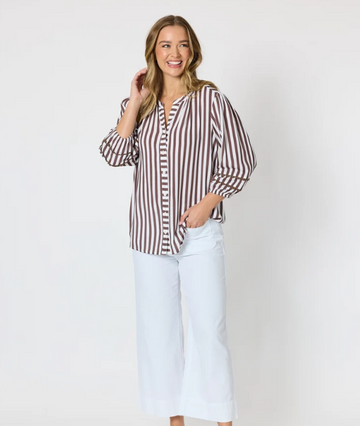 Montecito Stripe Print Top - Coffee White