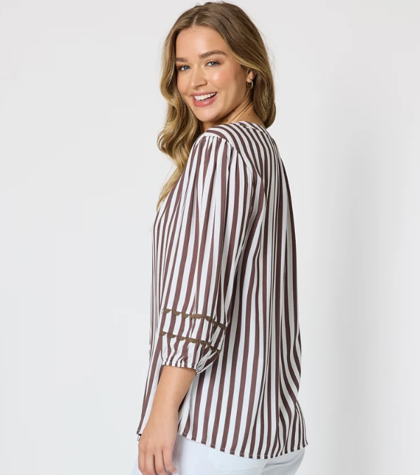 Montecito Stripe Print Top - Coffee White