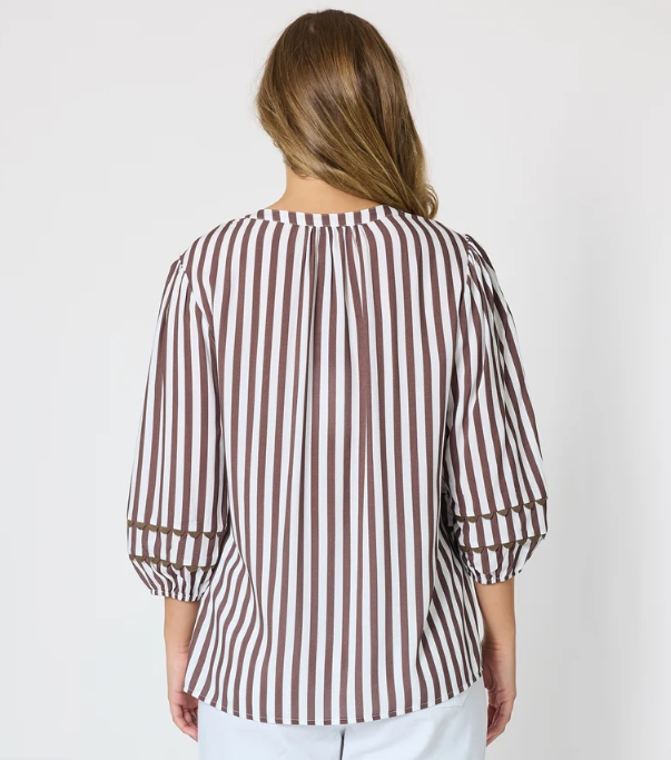Montecito Stripe Print Top - Coffee White