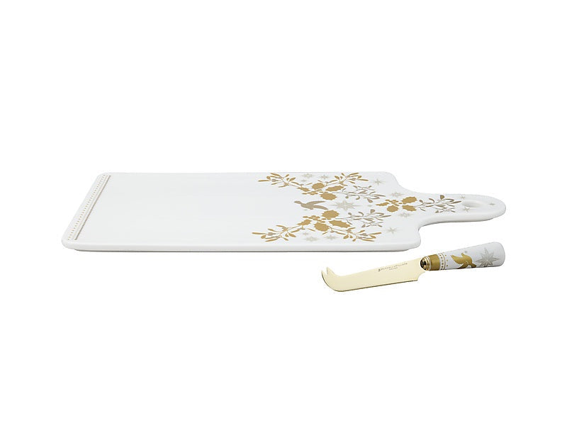 White Christmas Cheese Paddle & Knife Set Gift Bo