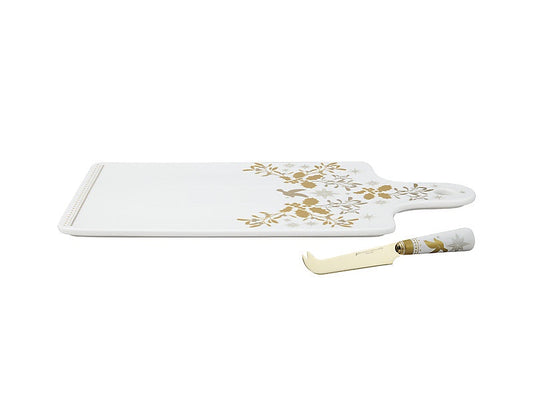 White Christmas Cheese Paddle & Knife Set Gift Bo