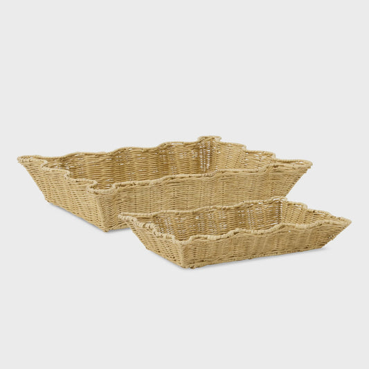 Clovelly Rattan Wavy Tray - Set of 2