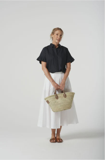 Ruffle Sleeve Shirt - Dark Navy