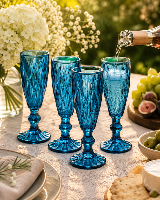 Deanna Champagne Flute 4pc Blue Gift Boxed