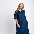 Short Sleeve Shirt Dress - Navy