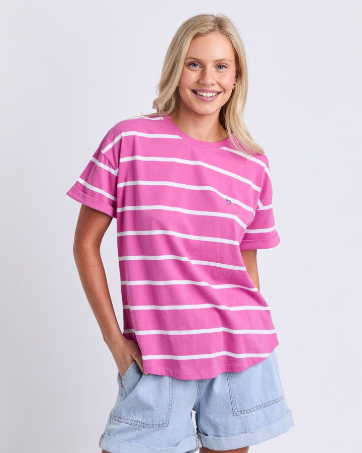 Halli Short Sleeve Tee - Magenta/White Stripe