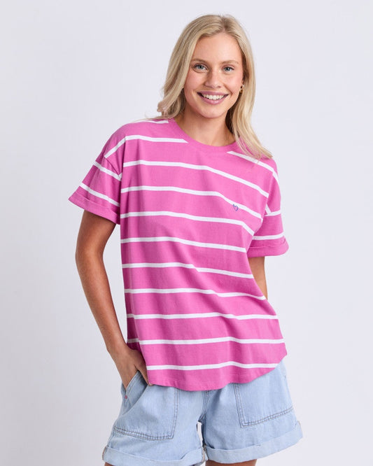 Halli Short Sleeve Tee - Magenta/White Stripe