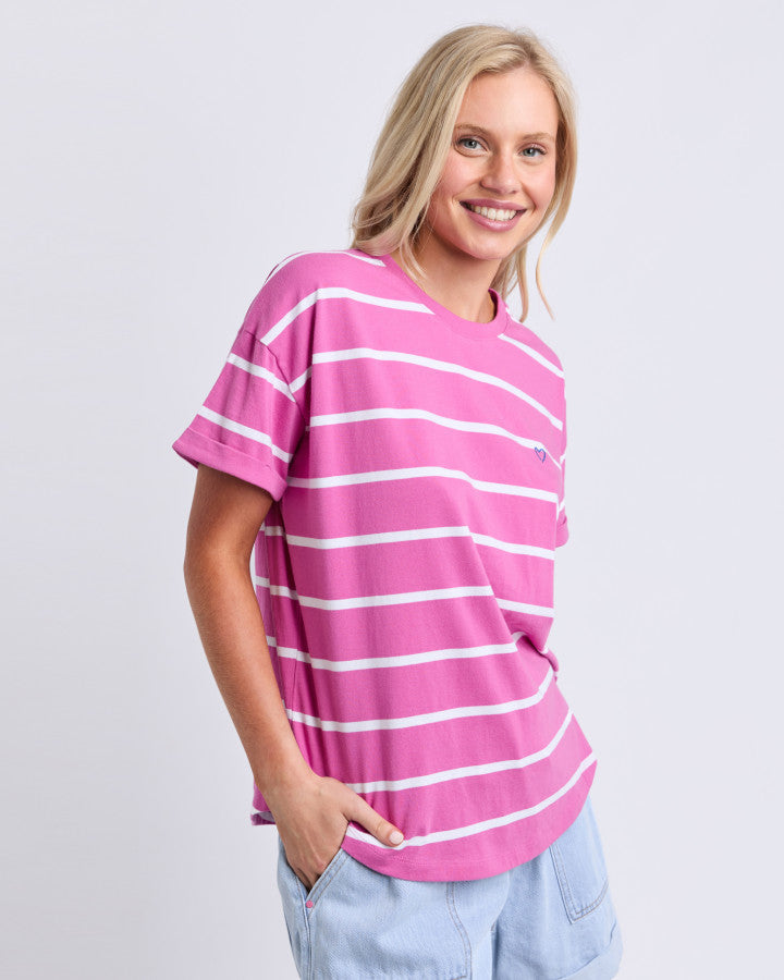 Halli S/S Tee - Magenta/White Stripe