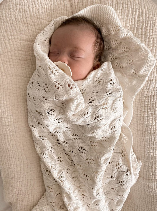 Knitted Cotton Woodlands Blanket - Milk