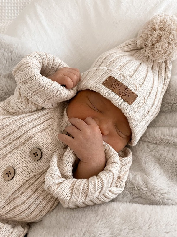 Knitted Cotton Ribbed Beanie - Honey Milk