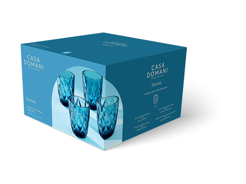 Deanna Double Old Fashion Glass 4pc Blue Gift Boxed